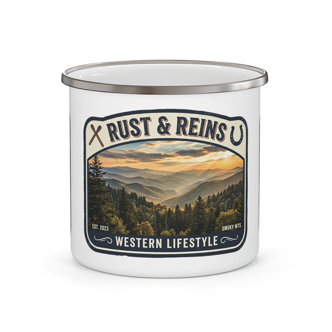 Rust & Reins enamel mug — western gifts under 50