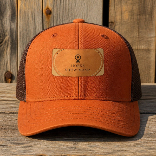 Horse Show Mama leather patch hat — rust