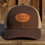 Ranch Wife leather patch hat — brown