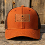 Texas Ranch Life leather patch hat — rust