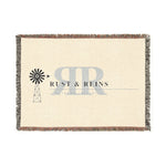 Rust & Reins Woven Blanket — Rustic Farmhouse Throw with Windmill Logo