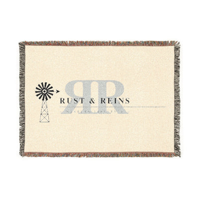 Rust & Reins Woven Blanket — Rustic Farmhouse Throw with Windmill Logo