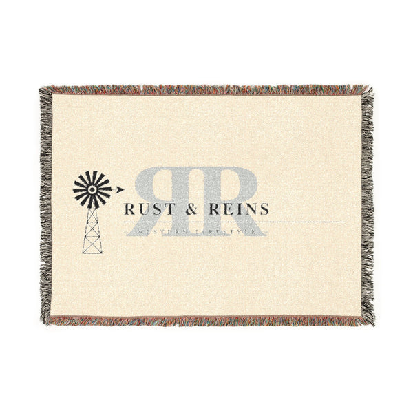Rust & Reins Woven Blanket — Rustic Farmhouse Throw with Windmill Logo